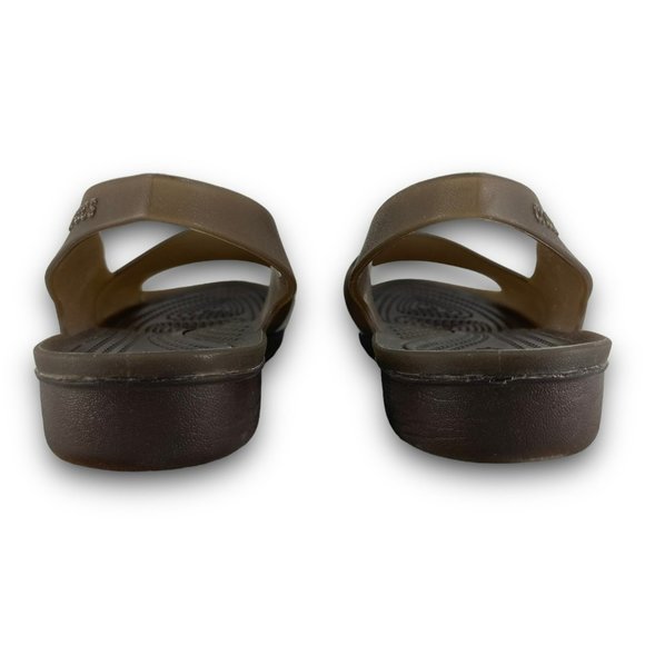 Crocs ColorBlock Slingback Flats 200032 Croslite Slip On Peep Toe Brown Women 7 - Picture 6 of 10